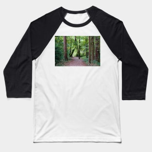 Woodland Trees Pathway With Fallen Leaves Baseball T-Shirt